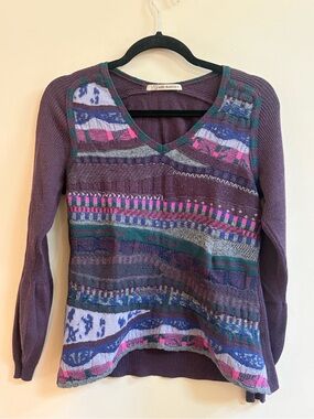 Aldo Martins Mixed Texture Colorful Geometric Knit Long Sleeve Pullover Sweater